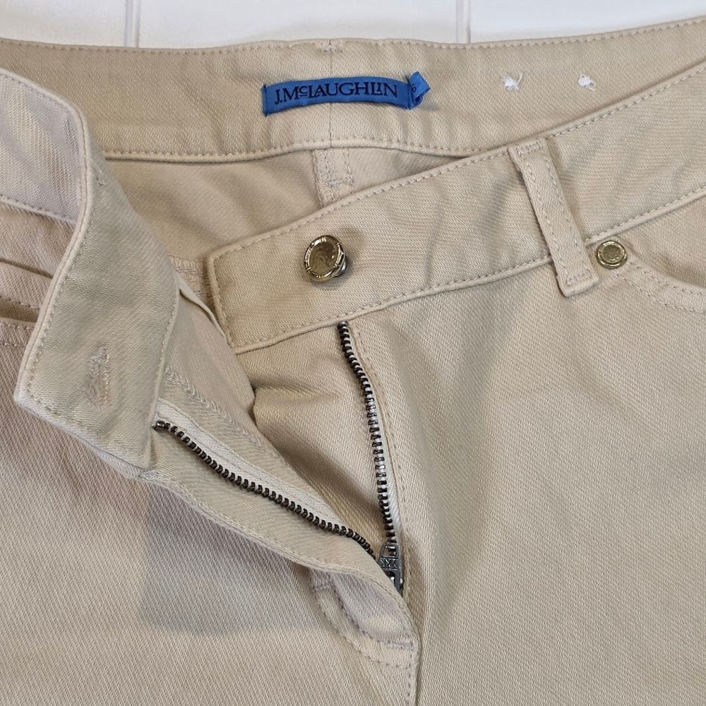 J.McLaughlin Womens 6 Lexi Jeans Slim Leg Raw Beige Stretch Cotton Gold Hardware - Picture 4 of 11